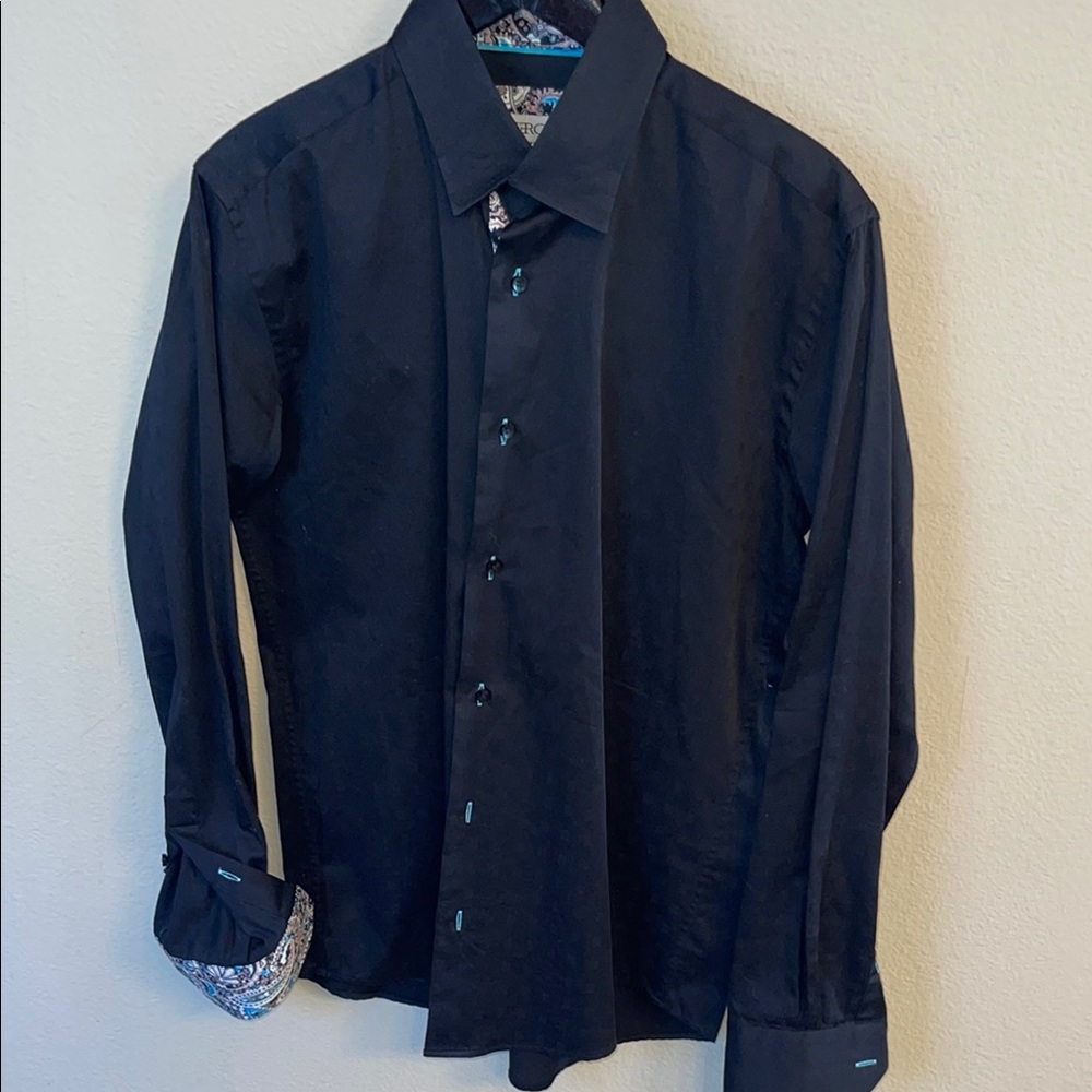 Vercini Men's Black Button Down Dress Shirt Medium